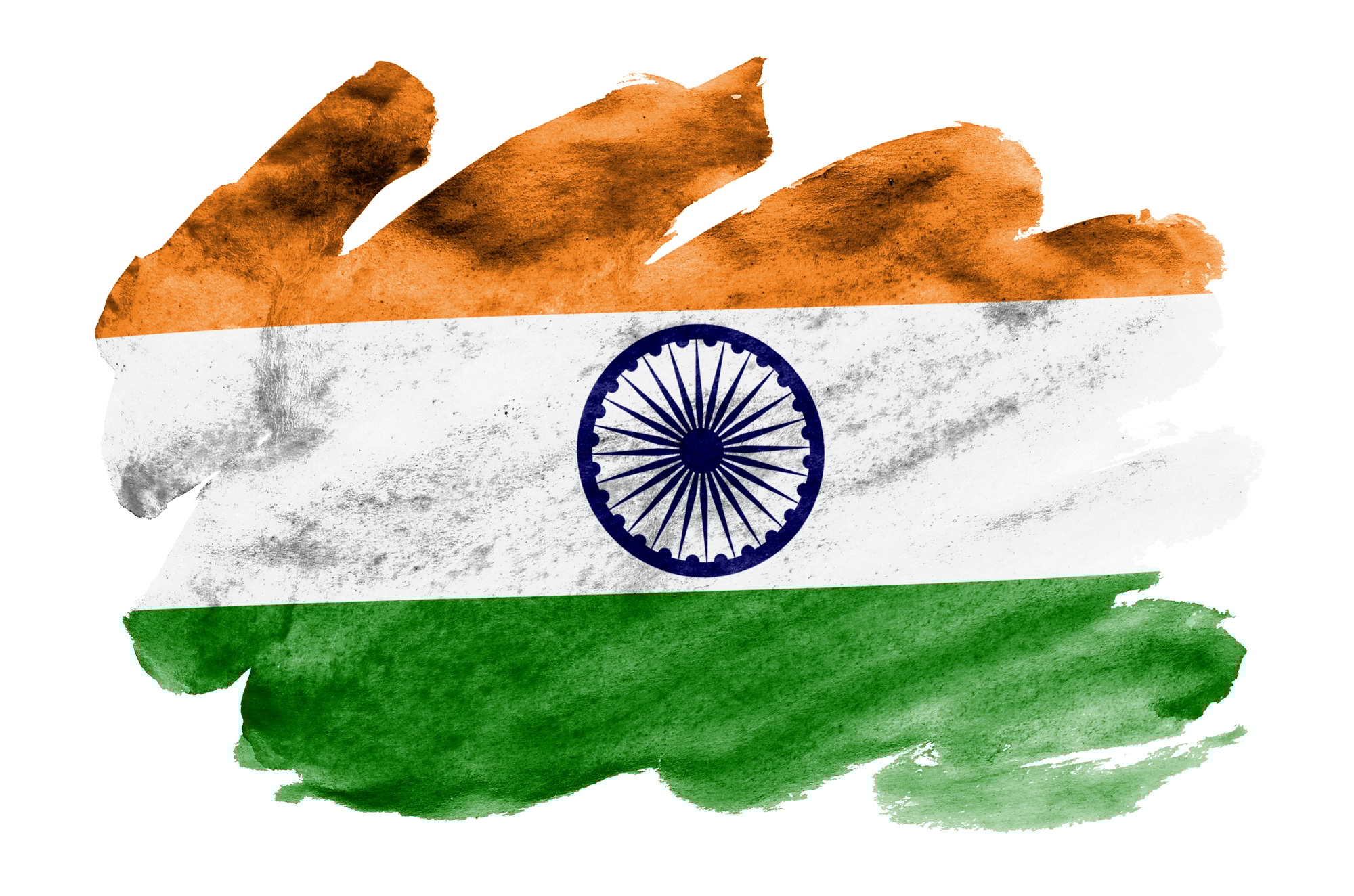 India flag is depicted in liquid watercolor style isolated on white background