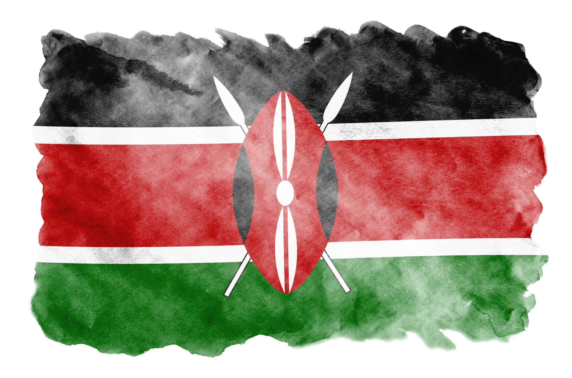 Kenya flag is depicted in liquid watercolor style isolated on white background