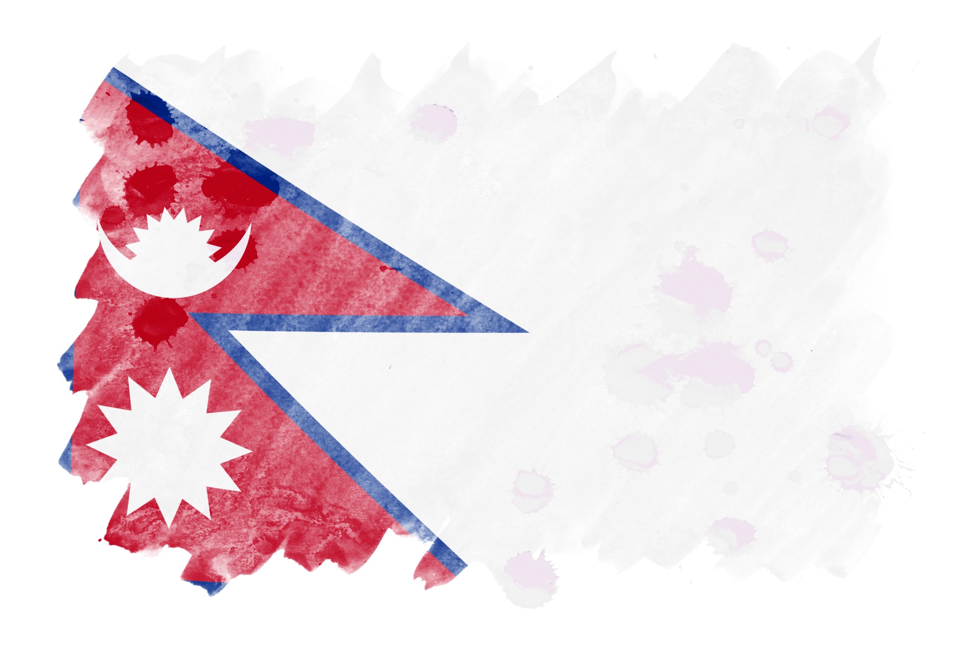 Nepal flag is depicted in liquid watercolor style isolated on white background