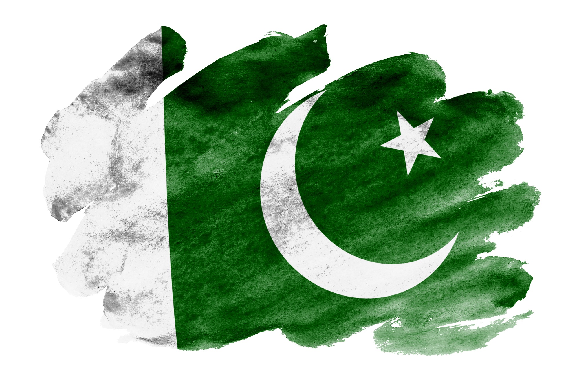 Pakistan flag is depicted in liquid watercolor style isolated on white background